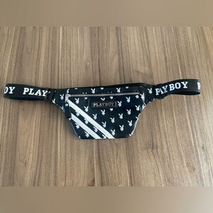 Playboy Waist Belt Bag Fanny Pack Black White Leather Monogram Y2K Vtg Feels